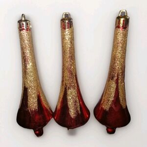 LOT OF 3 Red & Gold Textured Spiral Drop Droplet Baubles Christmas Ornament‎ 6"